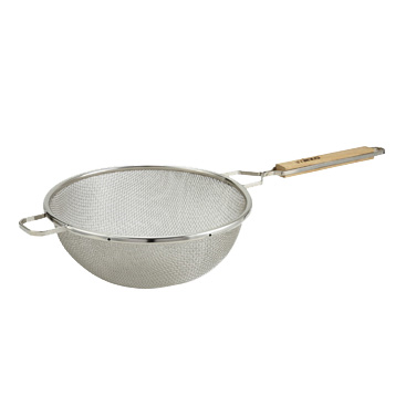 Winco MST-8D - Double Mesh Strainer, 8", Stainless Steel Mesh, Wooden Handle