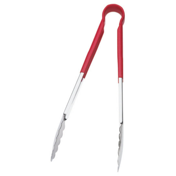 Browne 5512RD – Tongs, 12", Red Coated Handle, Stainless Steel