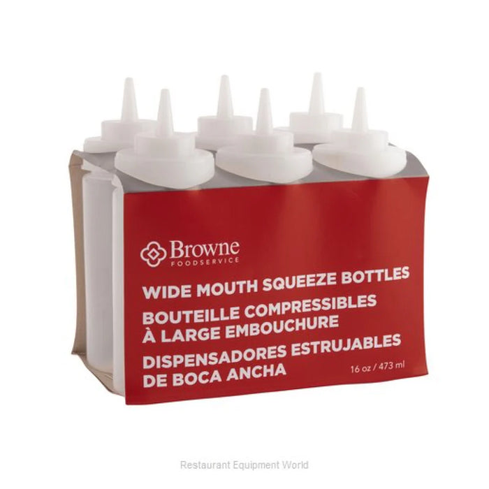 Browne 57801700 – Wide Mouth Squeeze Bottle, 16 oz, Clear, Pack of 6