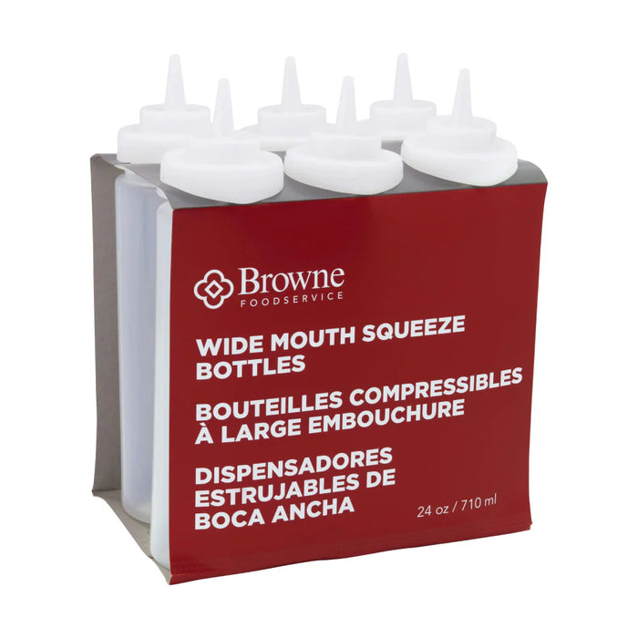 Browne 57802500 – Wide Mouth Squeeze Bottle, 24 oz, Clear, Pack of 6