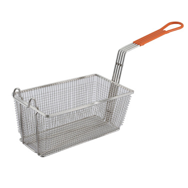 Winco FB-10 - Fry Basket, 12-1/8" x 6.5" x 5-3/8", Orange Handle, Nickel-Plated