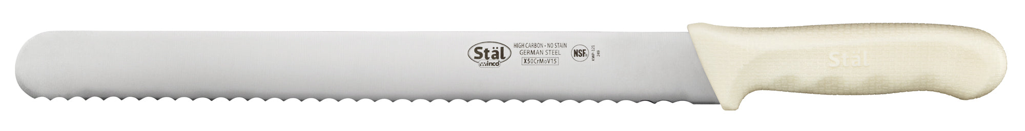 Winco KWP-121 - Slicer Knife, 12", Serrated Blade, Stainless Steel, Wood Handle