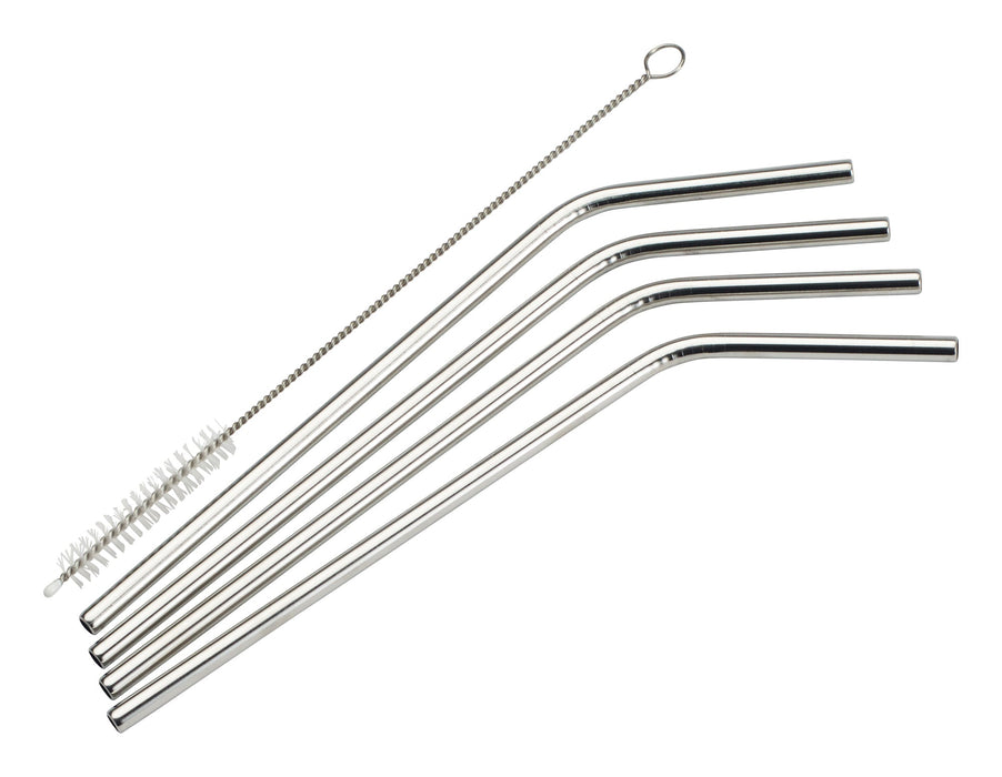 Winco SSTW-8C - Curved Straw Set, 18/8 Stainless Steel, Set of 5