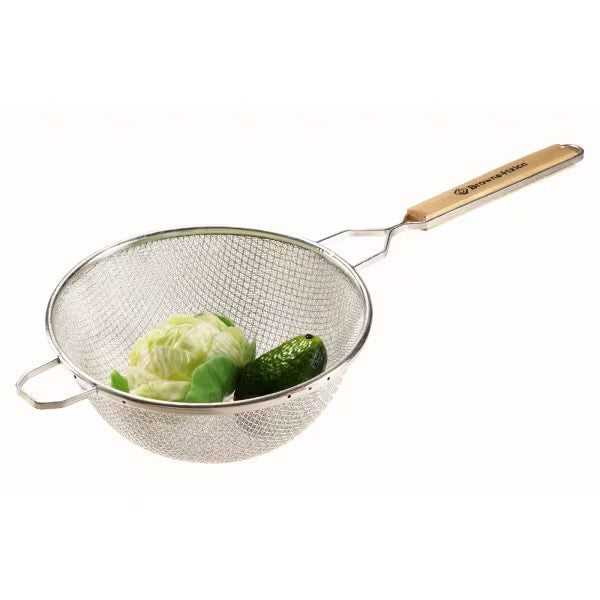 Browne 8098 – Strainer, 8", Double Mesh, Wood Handle