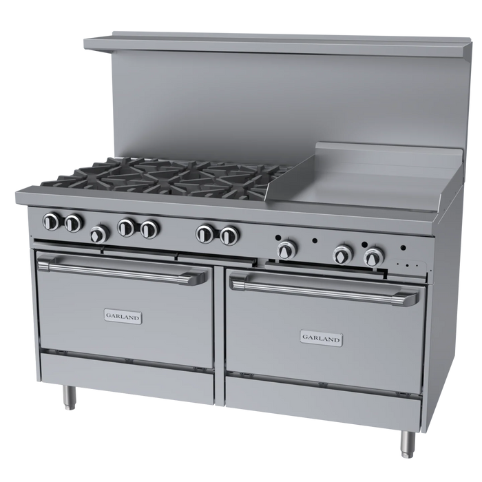 Garland G60-6G24RR - 60" Range w/ 6 Burners, 24" Griddle & 2 Std Ovens, Natural