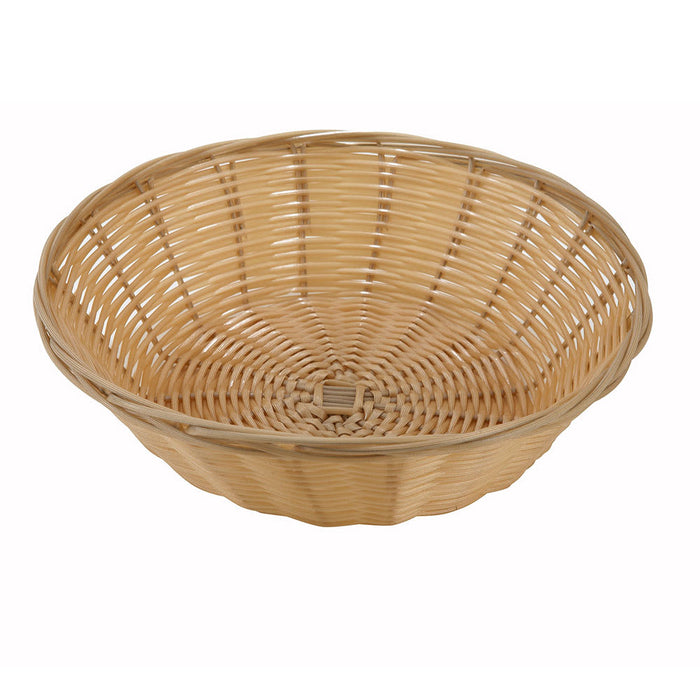 Winco PWBN-9R - Round Tan Woven Basket, 9" x 2.75", Polypropylene