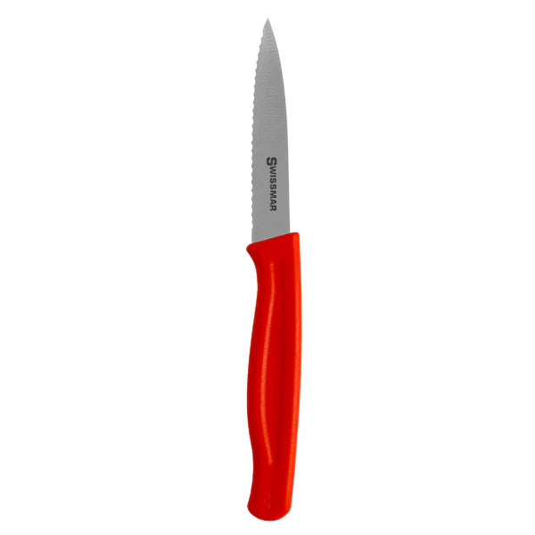 Swissmar SK9015RD - 3.5" Serrated Paring Knife, Red Handle