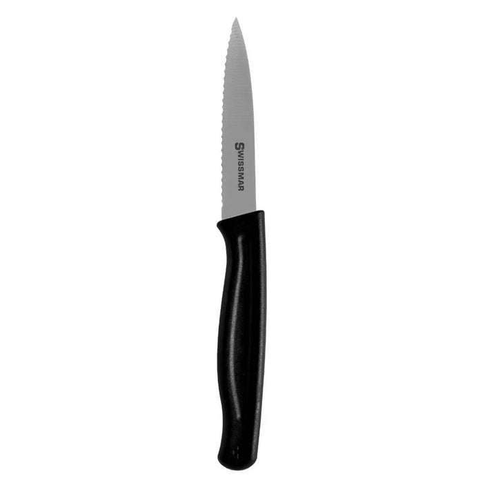 Swissmar SK9018BK - 3.5" Serrated Paring Knife, Black Handle