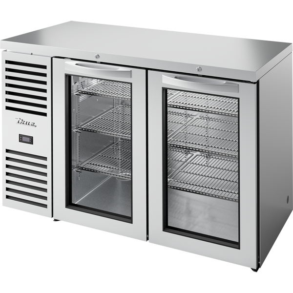 True TBR52-RISZ1-L-S-GG-1  - 52" Stainless 2 Glass Door Back Bar Refrigerator