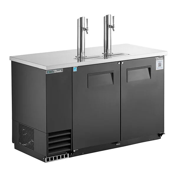 True TDD-2-HC BLK - 59" 2 Solid Door Black Draft Beer Dispenser w/ 2 Single Taps