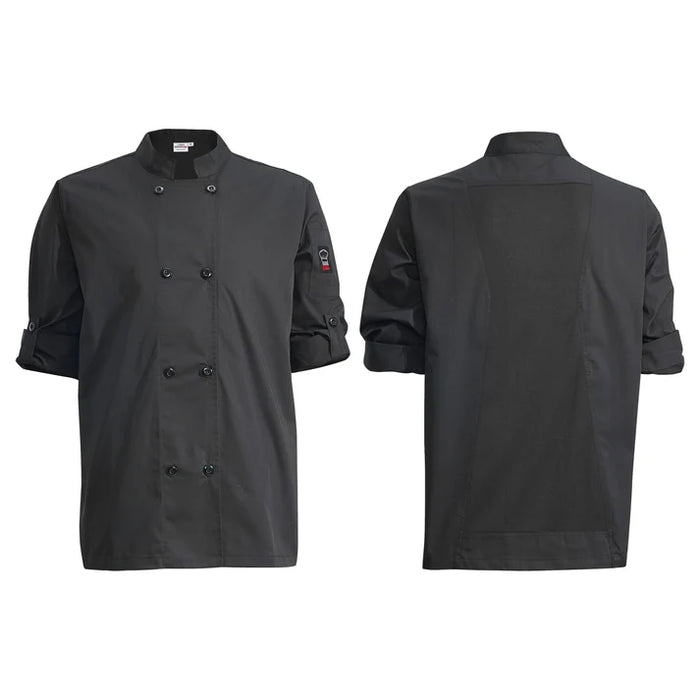 Winco UNF-12KL - Chef Jacket, Large, Roll-Tab Long Sleeve, Ventilated, Black