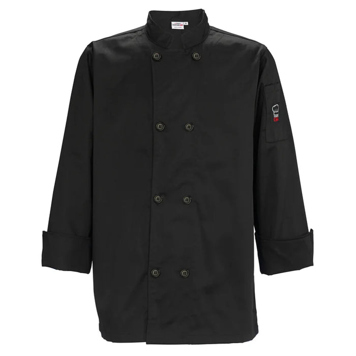Winco UNF-6KS - Chef Jacket, Small, Tapered Fit, Black