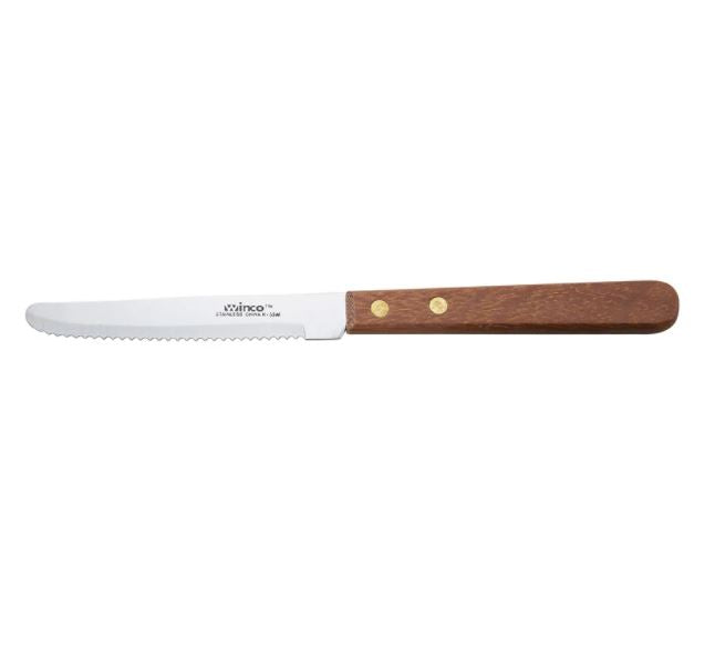 Winco K-55W - 4.5" Steak Knife, Rounded Tip, Wooden Handle