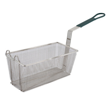Winco FB-30 - Fry Basket, 13.35" x 6.5" x 5-7/8", Green Handle, Nickel-Plated