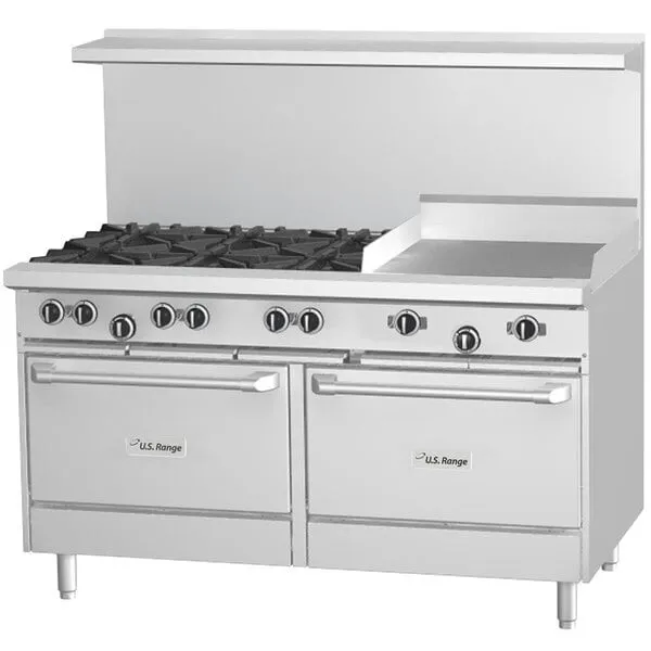US Range U60-6G24RR - 60" Range w/ 6 Burners, 24" Griddle & 2 Std Ovens, Natural